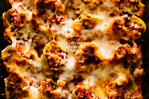 pumpkin and pork cheesy stuffed shells recipe - www.iamafoodblog.com
