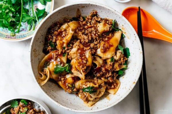 turkey wontons in turkey mapo sauce | www.iamafoodblog.com